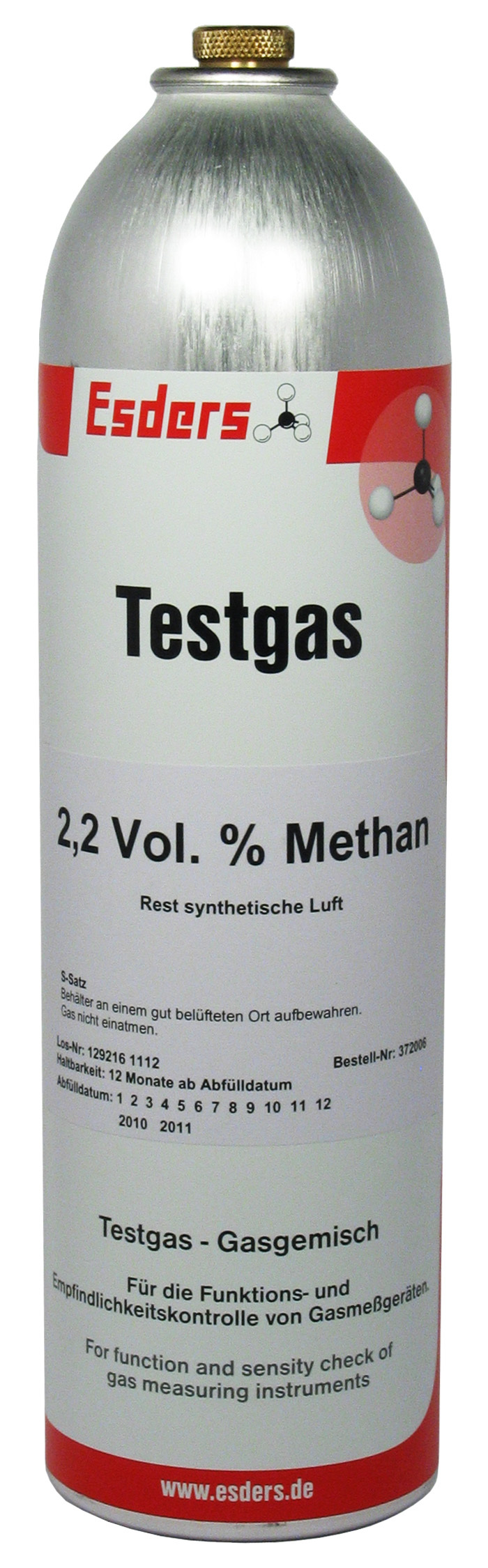 Test gas can 2,2 Vol.% methane 1 l - 12 bar