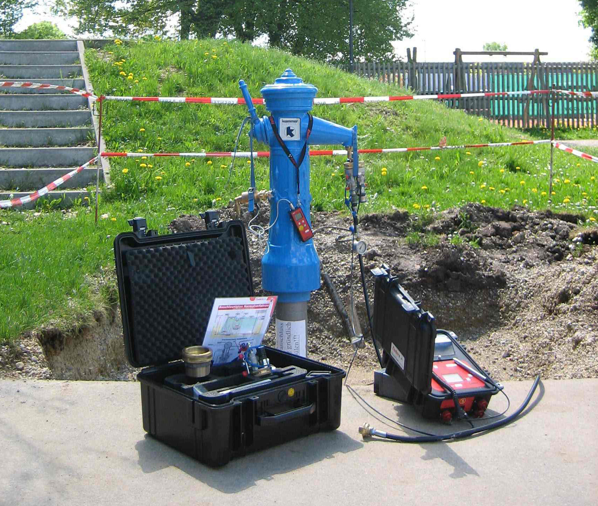 Digital water flowmeter in the field connected to hydrant