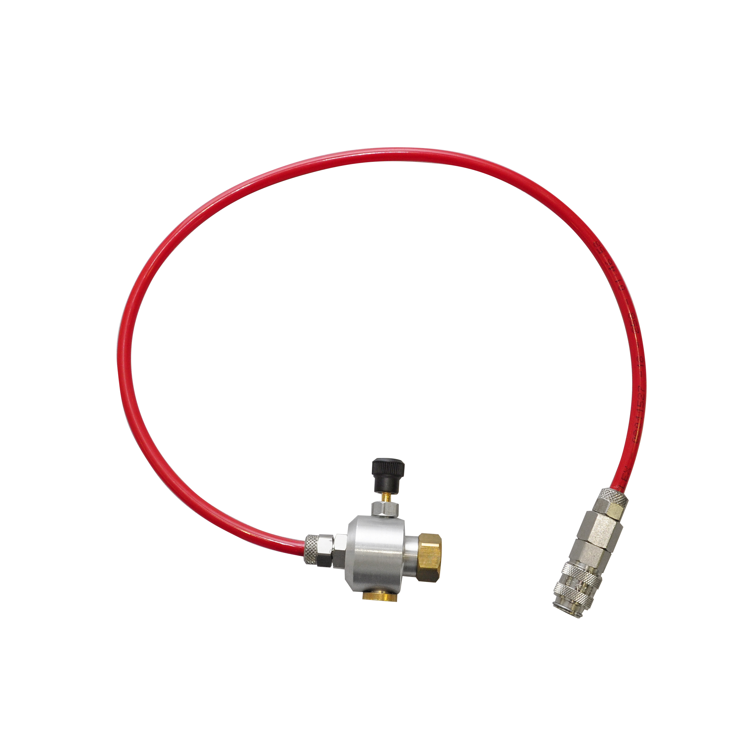 Regulating valve for pressurised gas cans with connection hose and 21 coupling