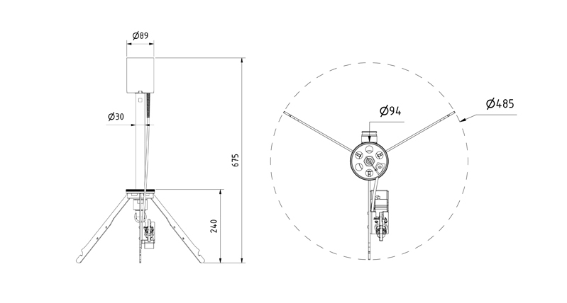 Sketch with dimensions of the Mobile Gas Flare S